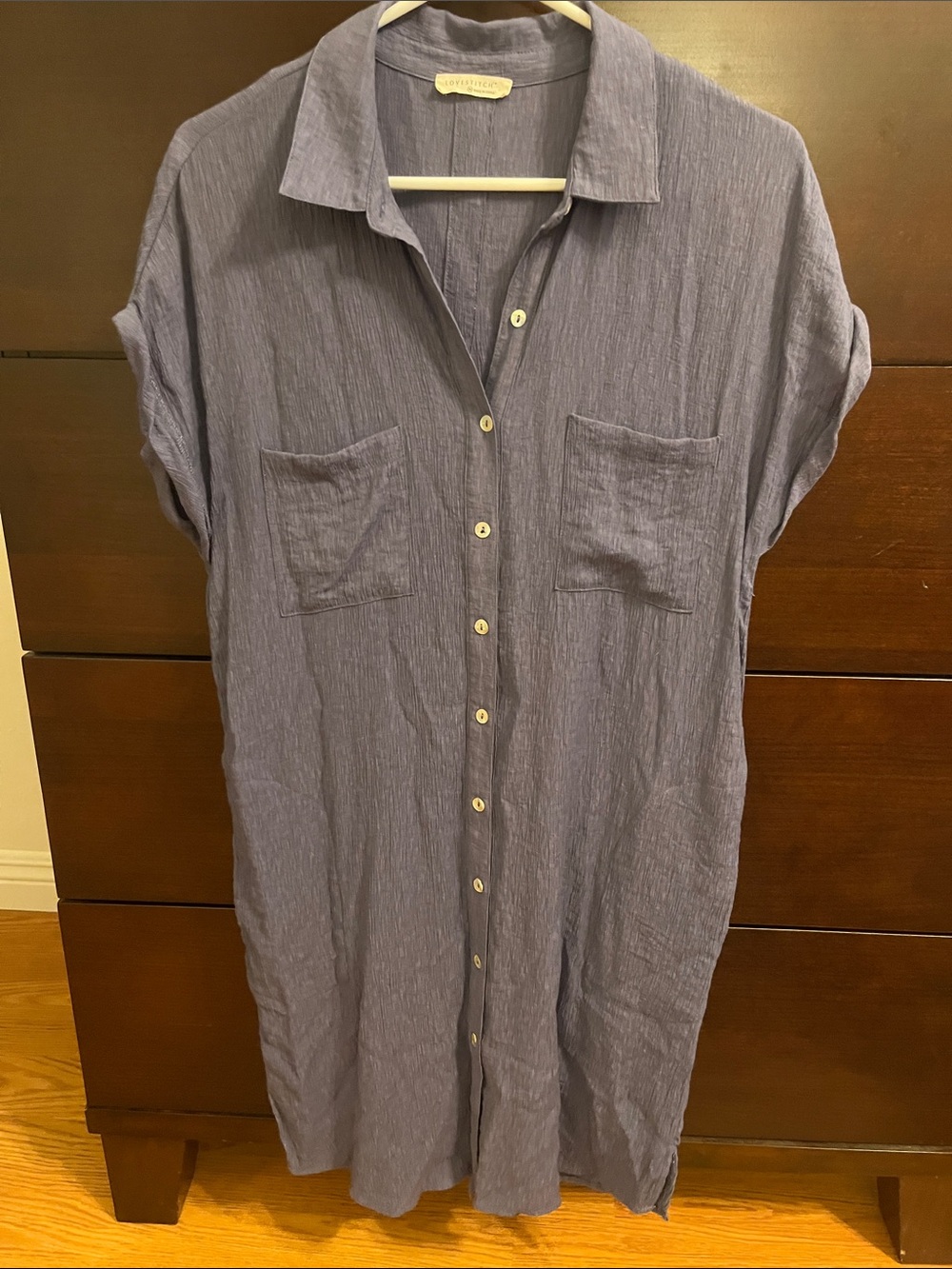 lovestitch Button-Front Textured Shirt in Slate Blue